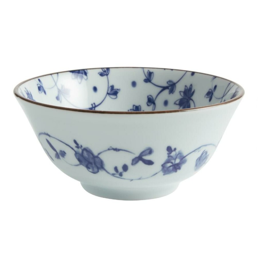 Dinnerware * | World Market Large Blue And White Porcelain Floret Noodle Bowl