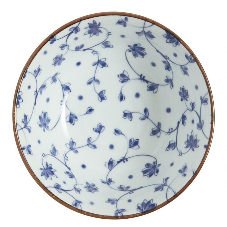 Dinnerware * | World Market Large Blue And White Porcelain Floret Noodle Bowl