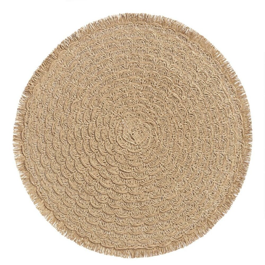 Table Linens * | World Market Round Natural Braided Placemat With Fringe Set Of 4