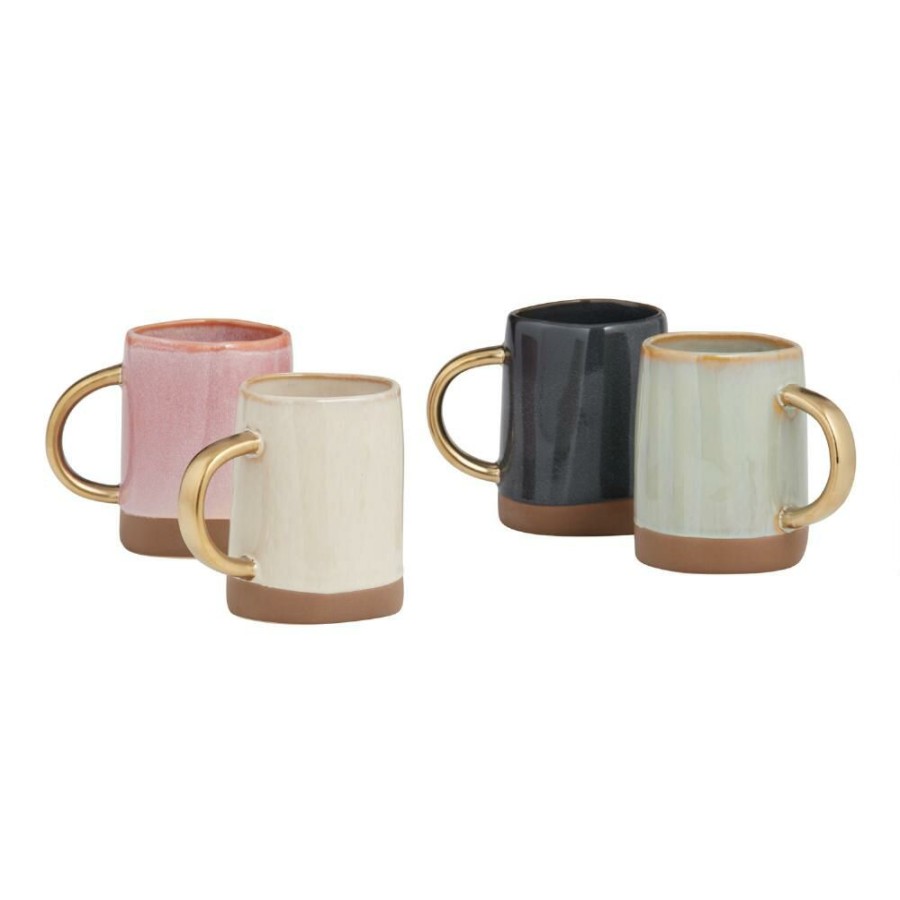 Drinkware * | World Market Dipped Reactive Glaze Gold Handle Ceramic Mug Set Of 4