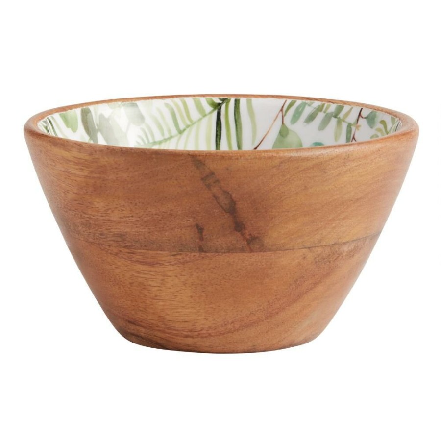 Serveware * | World Market Small Green Eucalyptus Enamel Wood Bowl