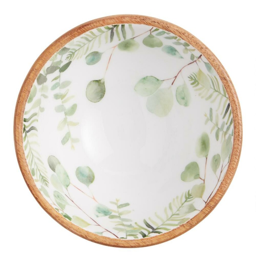 Serveware * | World Market Small Green Eucalyptus Enamel Wood Bowl