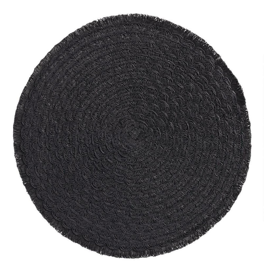 Table Linens * | World Market Round Black Braided Placemat With Fringe Set Of 4