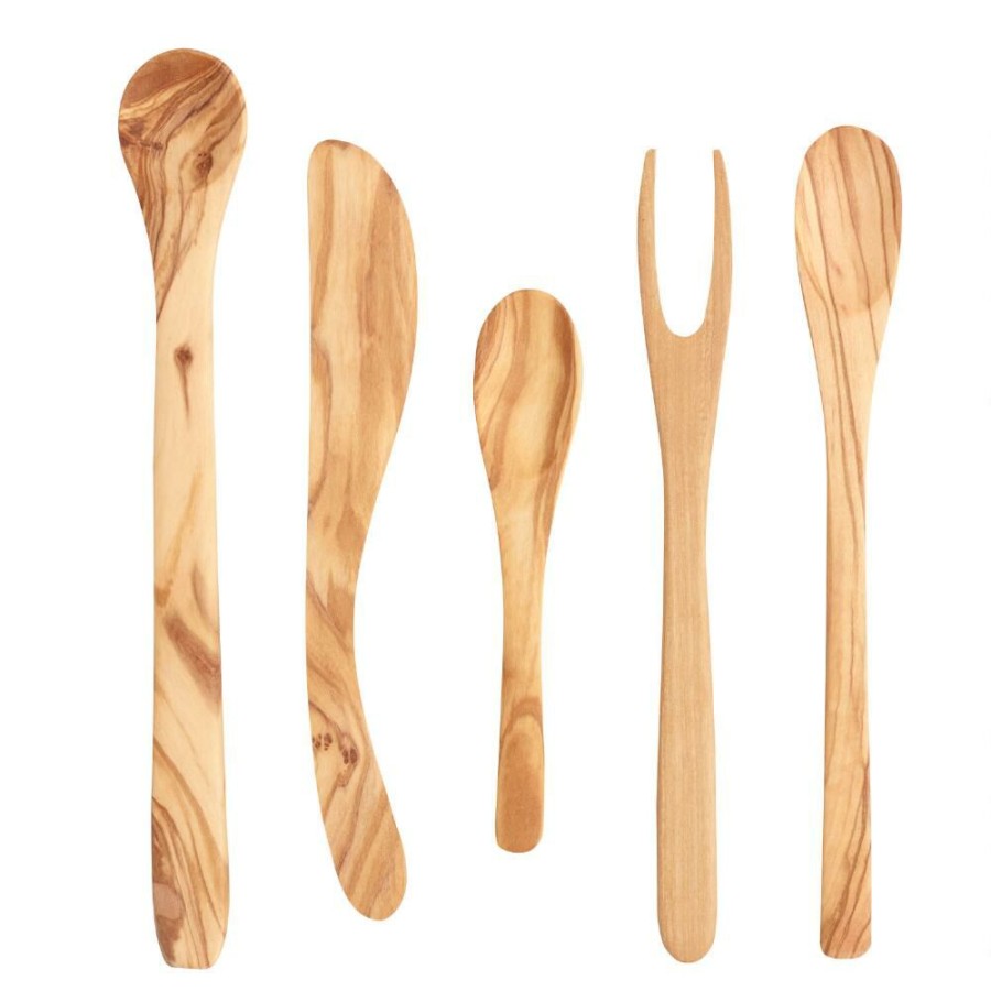 Flatware * | World Market Olive Wood Charcuterie And Cheese Serving Utensils 5 Pack