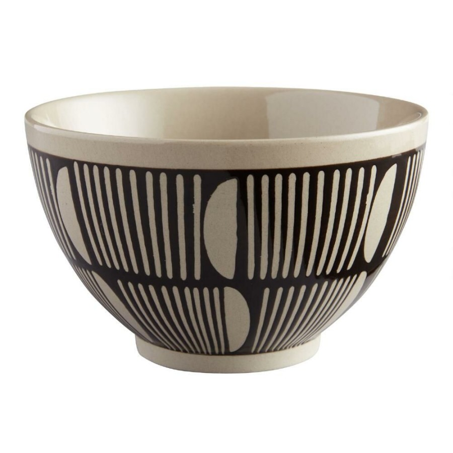 Dinnerware * | World Market Black And Sand Half Moon Wax Resist Noodle Bowl