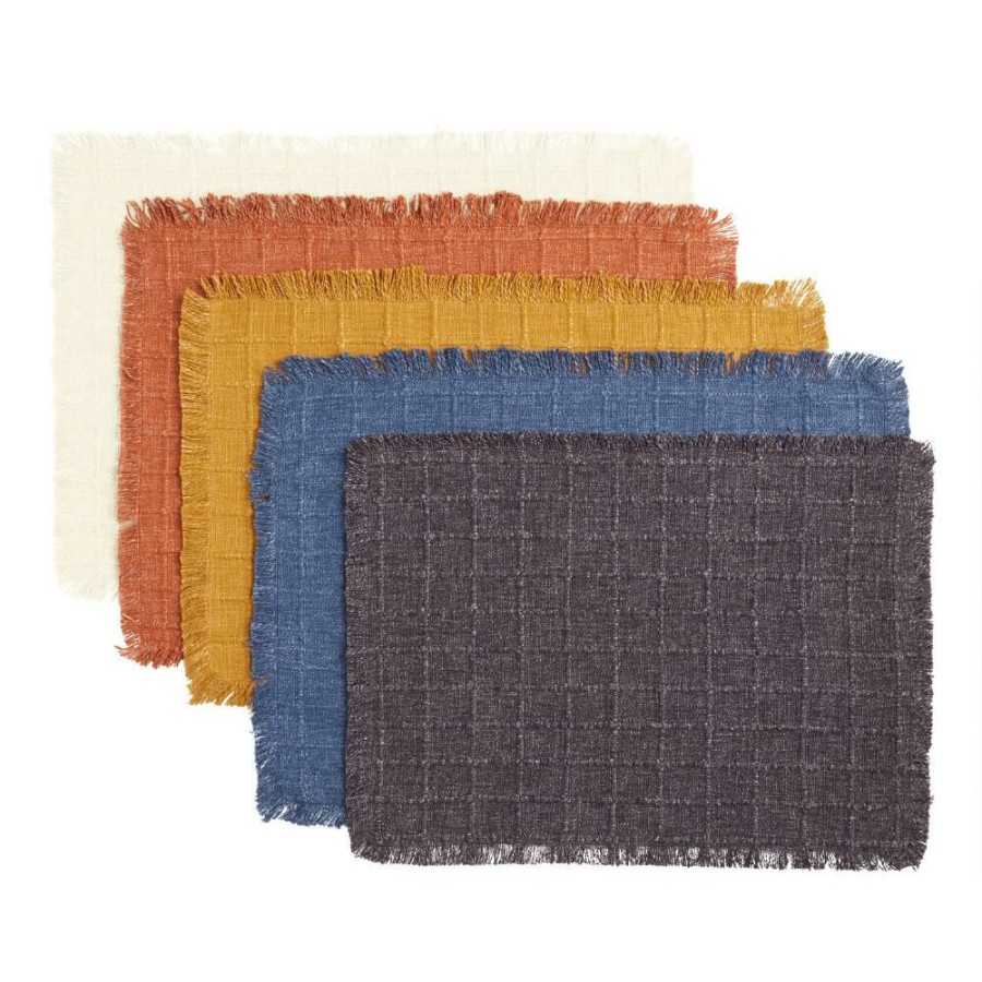 Table Linens * | World Market Windowpane Placemat With Fringe Set Of 4