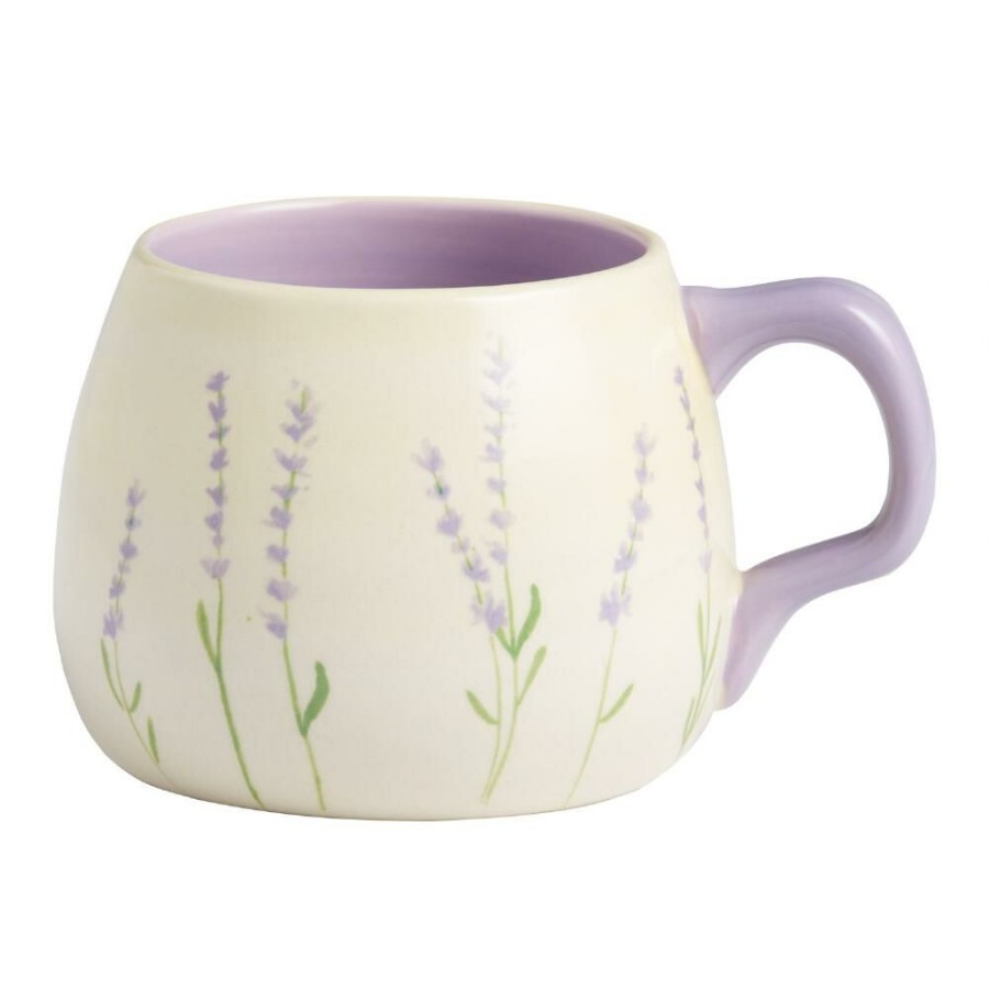 Drinkware * | World Market Cream And Lavender Hand Painted Ceramic Mug