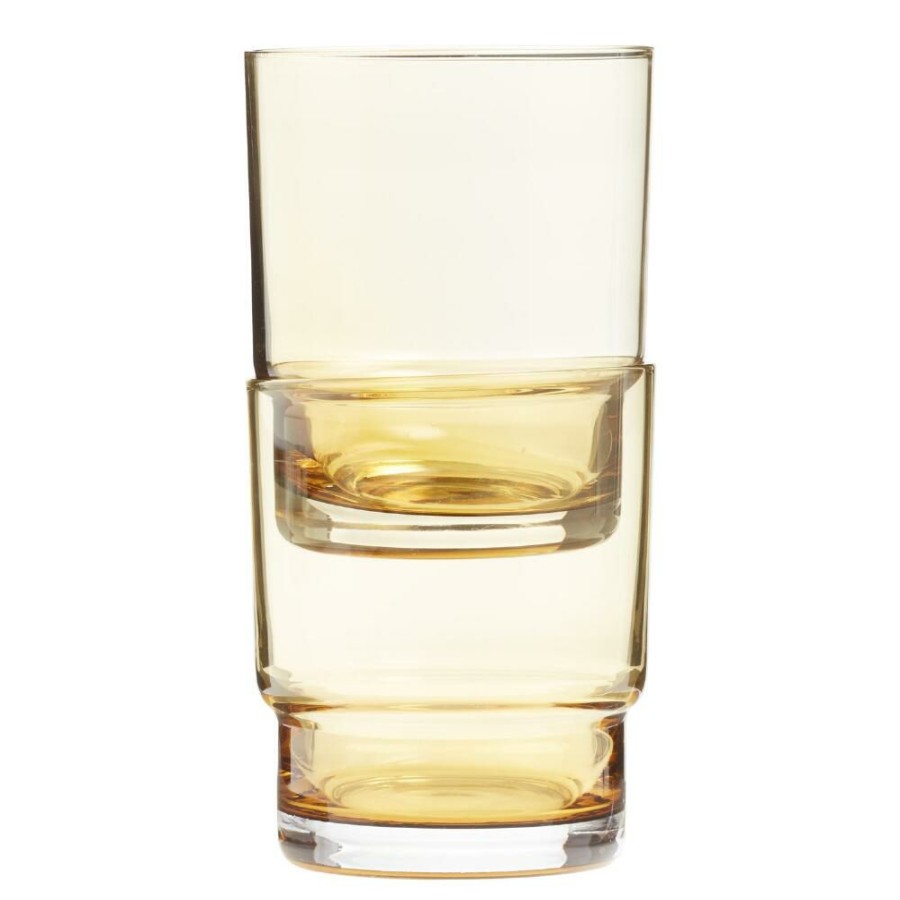 Drinkware * | World Market Amber Stackable Double Old Fashioned Glass Set Of 2