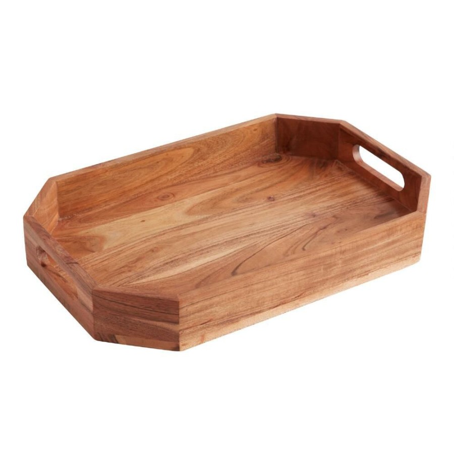 Serveware * | World Market Acacia Wood Geo Serving Tray