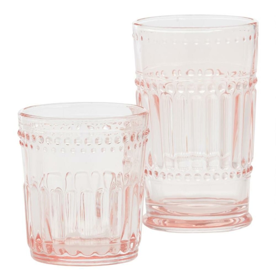 Drinkware * | World Market Blush Pink Pressed Bar Glasses Set Of 2