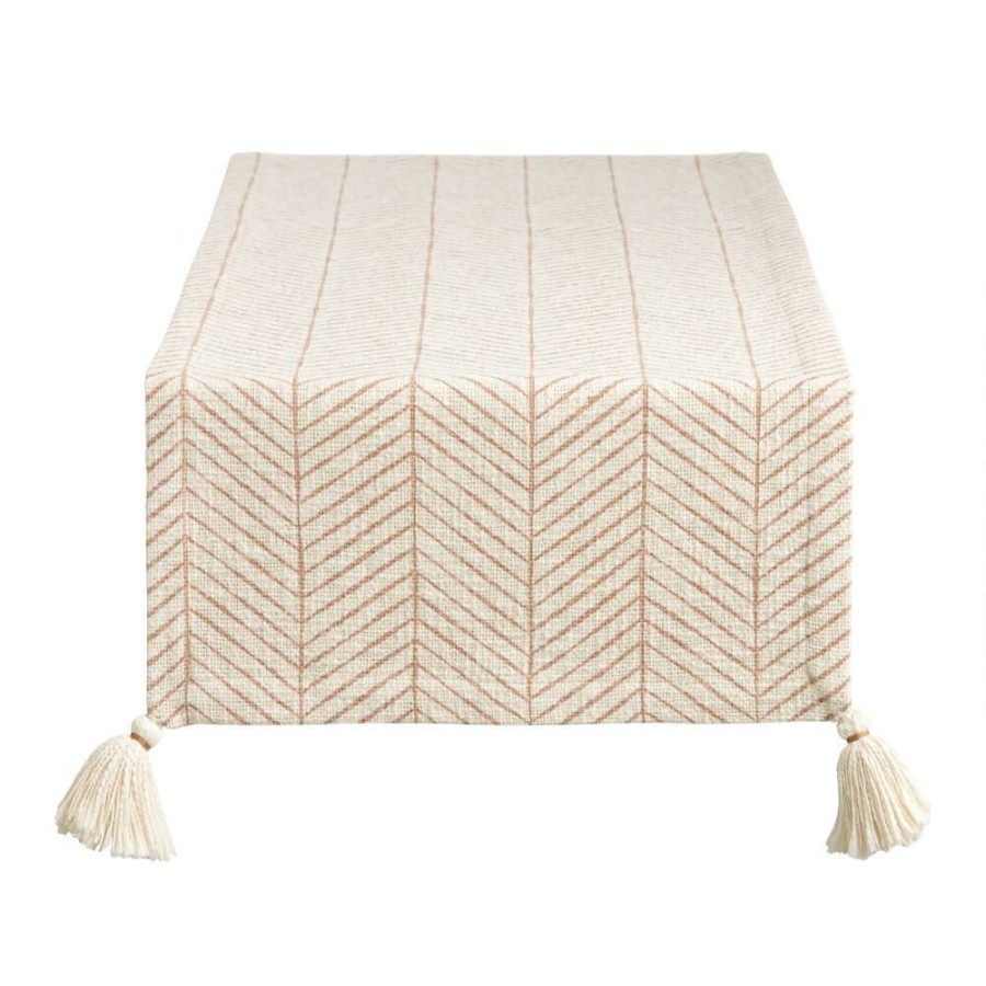 Table Linens * | World Market Natural Ivory And Brown Chevron Table Runner