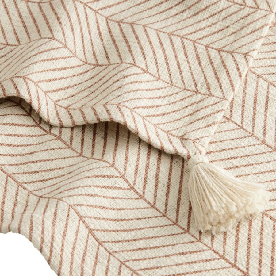 Table Linens * | World Market Natural Ivory And Brown Chevron Table Runner