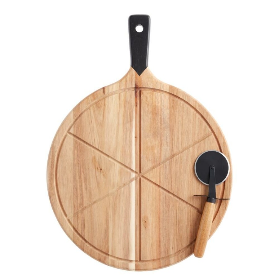 Kitchen Tools & Accessories * | World Market Acacia Wood Pizza Cutting Board And Pizza Cutter Set