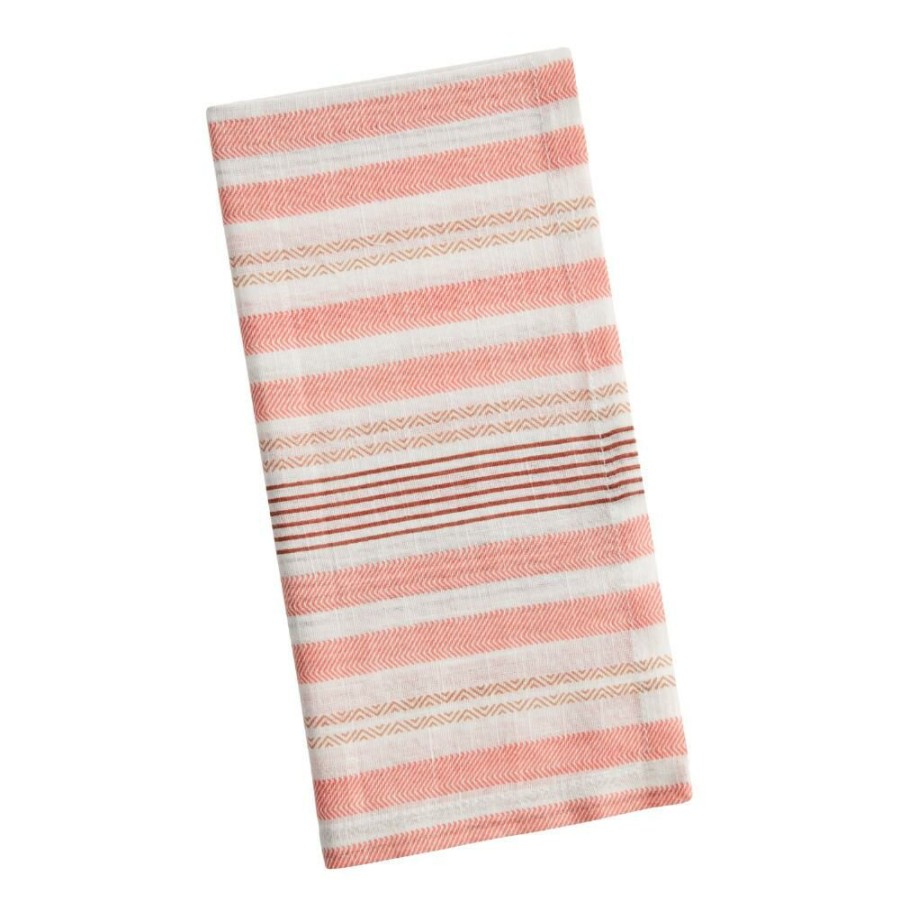 Table Linens * | World Market Red Stripe Printed Cotton Napkins Set Of 4