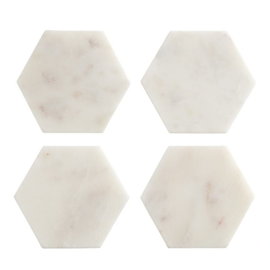 Bar * | World Market White Marble Hexagon Coasters 4 Pack