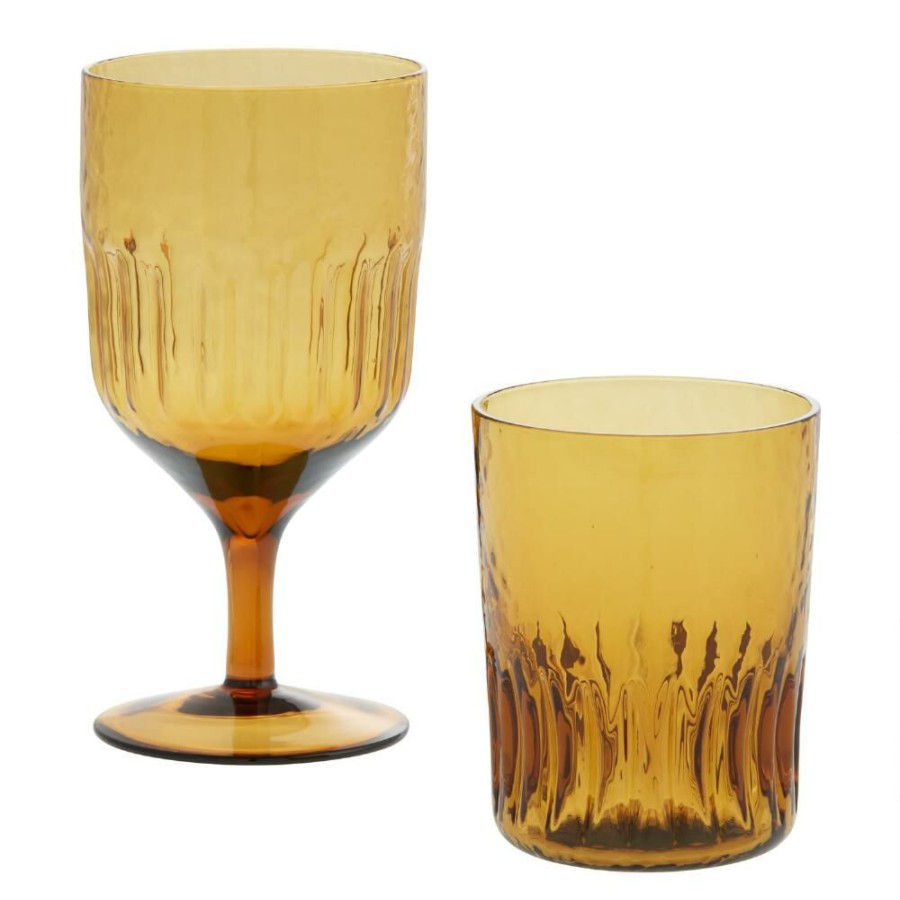 Drinkware * | World Market Iona Amber Textured Bar Glass