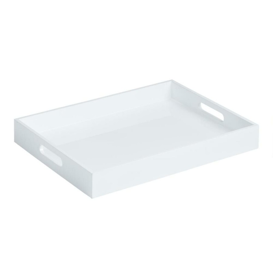 Serveware * | World Market White Rectangular Lacquer Serving Tray