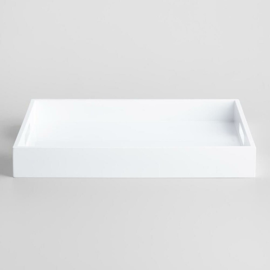 Serveware * | World Market White Rectangular Lacquer Serving Tray