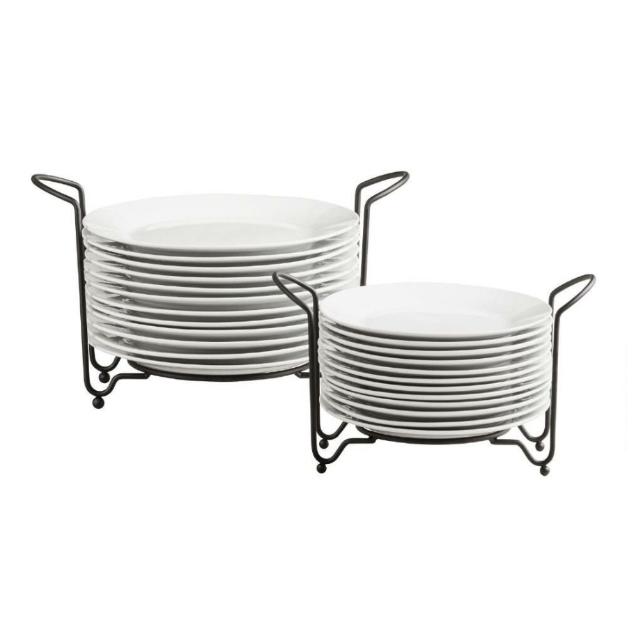 Dinnerware * | World Market Porcelain Plates With Stacking Rack 12 Piece Set