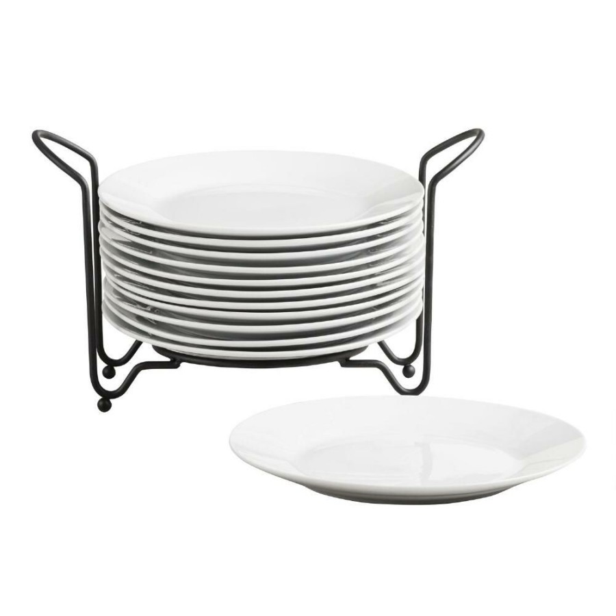 Dinnerware * | World Market Porcelain Plates With Stacking Rack 12 Piece Set