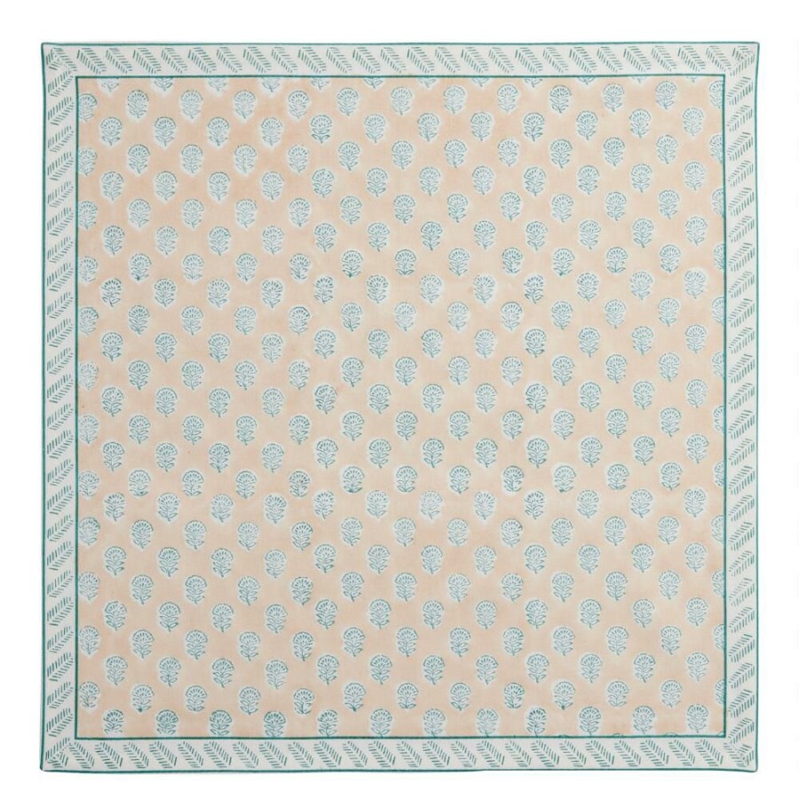 Table Linens * | World Market Light Orange And Blue Block Print Napkin