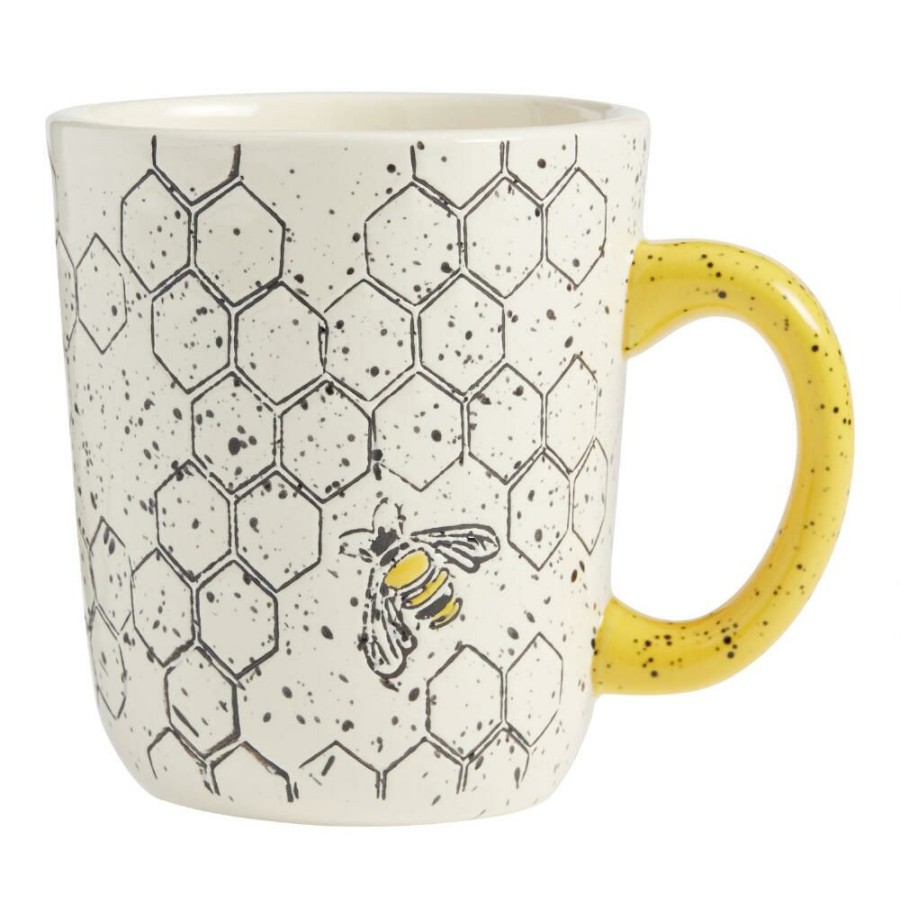 Drinkware * | World Market White And Yellow Bee Honeycomb Ceramic Mug