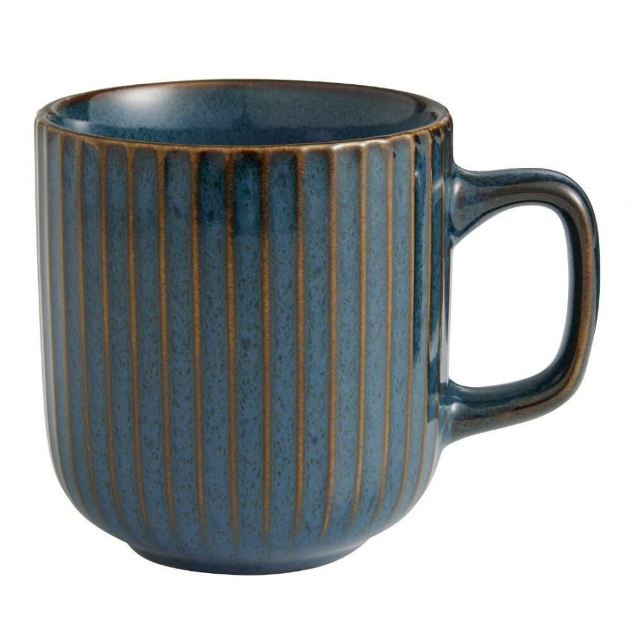 Drinkware * | World Market Blue Reactive Glaze Ribbed Ceramic Mug Set Of 2