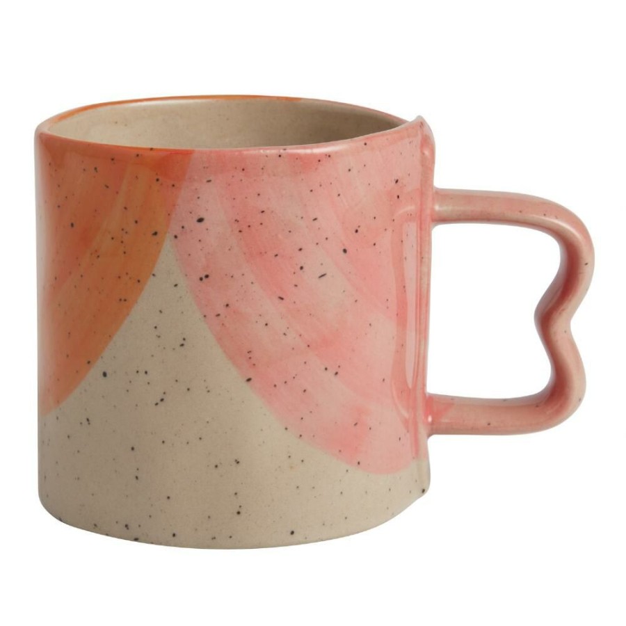 Drinkware * | World Market Reactive Glaze Ovals Hand Painted Ceramic Mug Orange