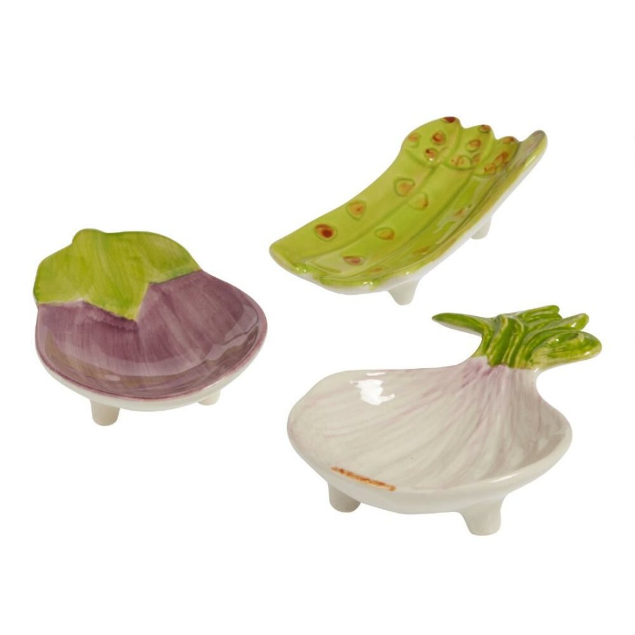 Dinnerware * | World Market Vegetable Hand Painted Figural Tasting Plates Set Of 3