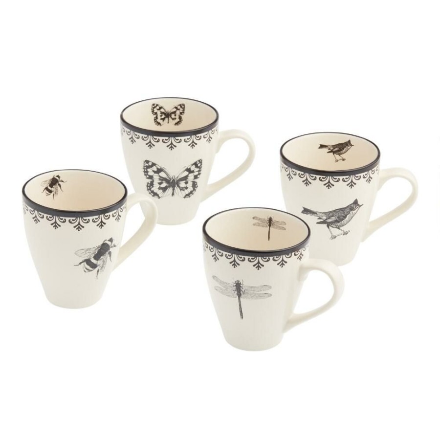 Drinkware * | World Market French Letterpress Ceramic Mug Set Of 4