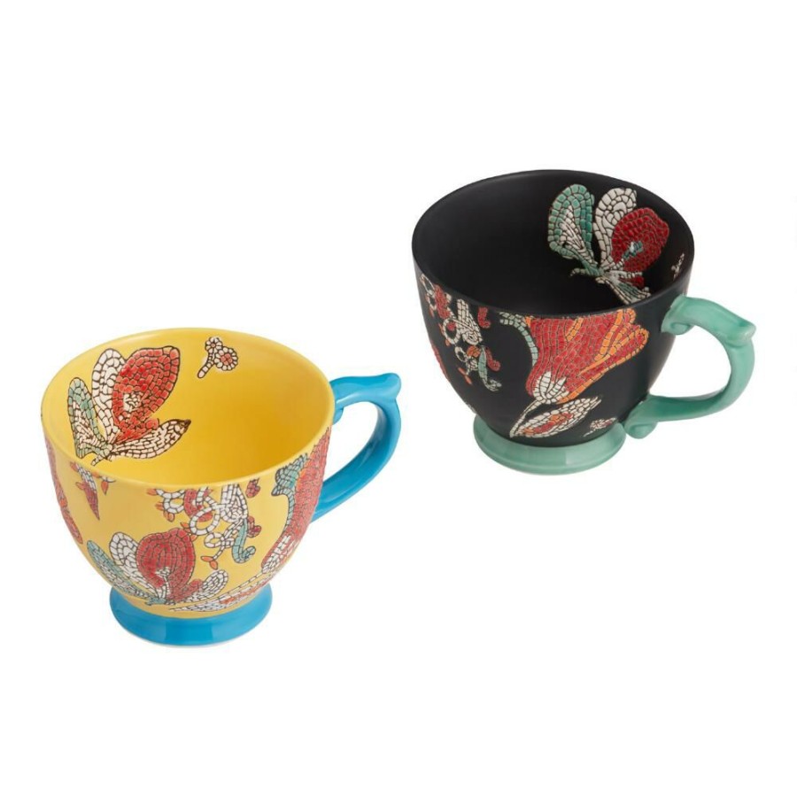 Drinkware * | World Market Multicolor Floral Mosaic Hand Painted Ceramic Mug Set Of 2