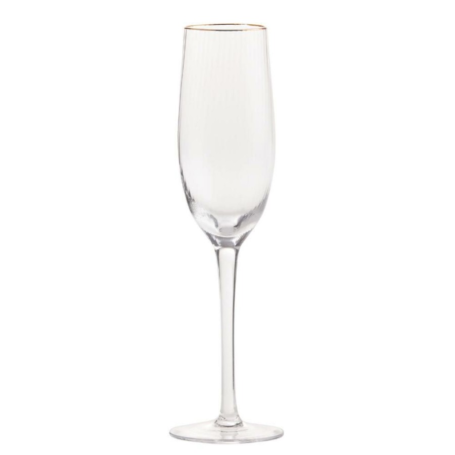 Drinkware * | World Market Gold Rim Ribbed Champagne Flute Set Of 2