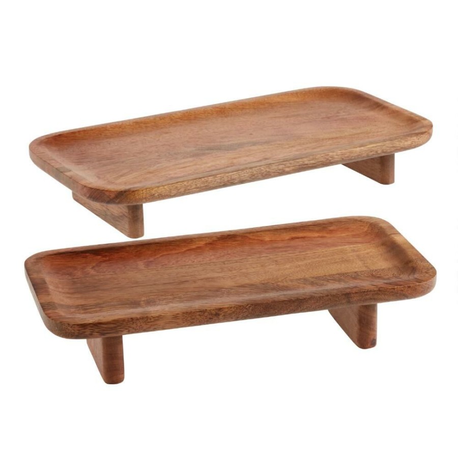 Serveware * | World Market Mango Wood Footed Serving Tray