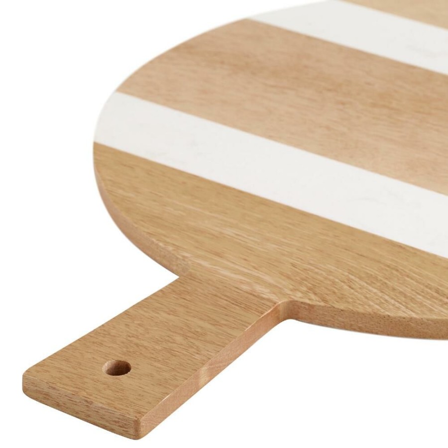 Serveware * | World Market Small Round Wood And White Marble Paddle Cutting Board