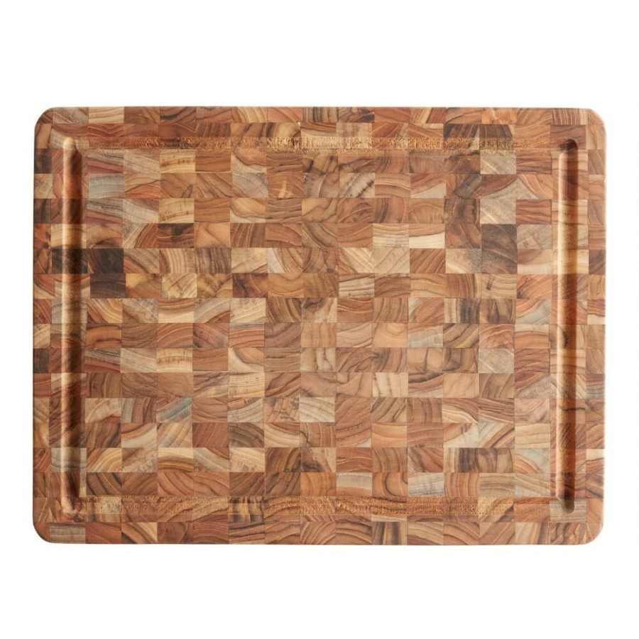 Kitchen Tools & Accessories * | World Market Teakhaus End Grain Wood Reversible Trencher Butcher Block