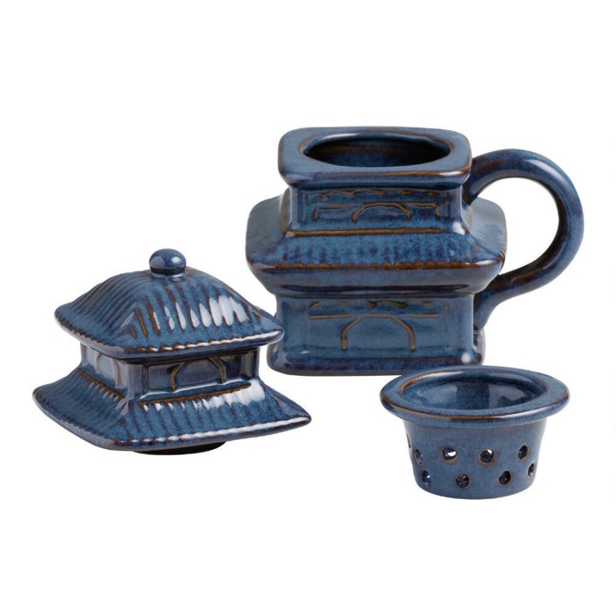 Drinkware * | World Market Pagoda Blue Reactive Glaze Ceramic Tea Infuser Mug