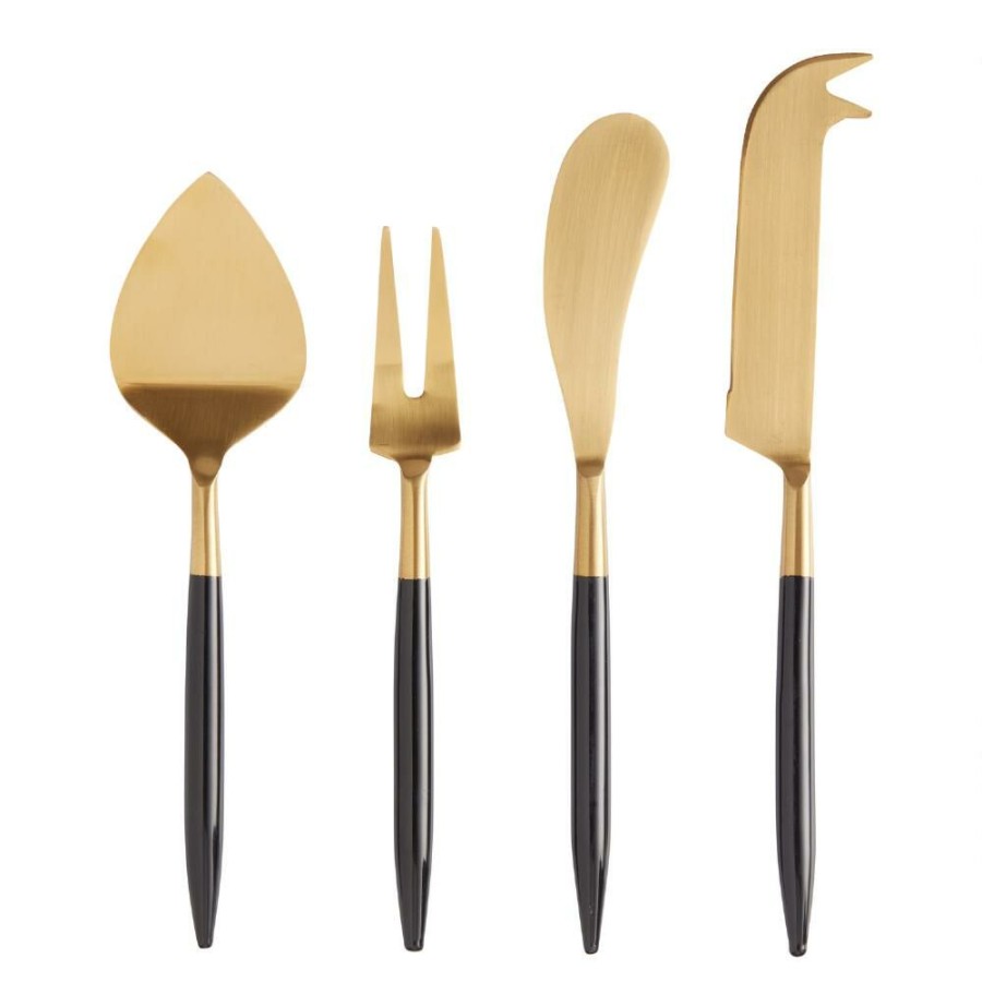 Flatware * | World Market Shay Black And Gold Cheese Knives 4 Piece Set