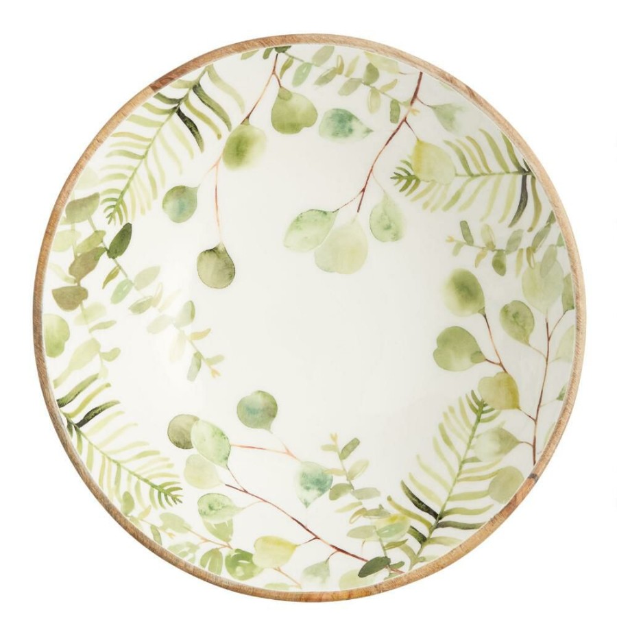 Serveware * | World Market Large Green Eucalyptus Enamel Wood Bowl