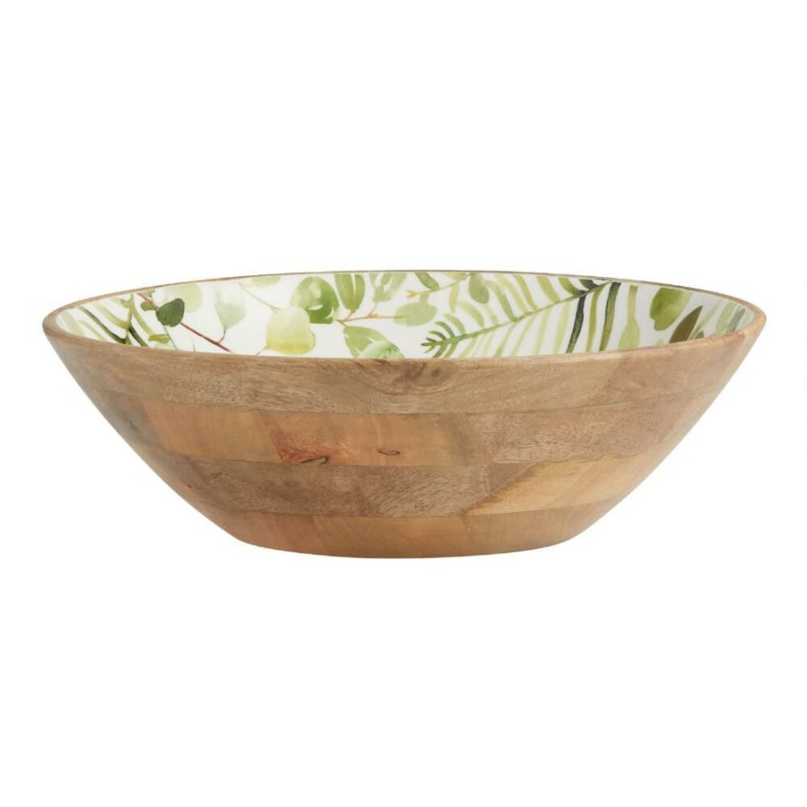 Serveware * | World Market Large Green Eucalyptus Enamel Wood Bowl