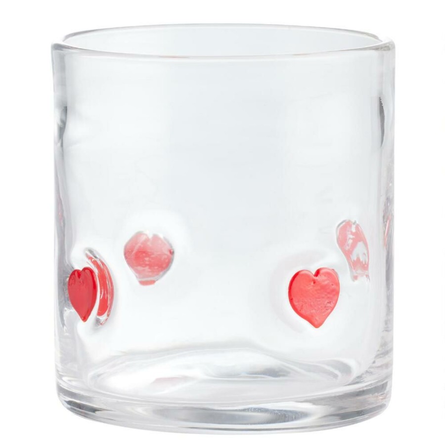 Drinkware * | World Market Red Heart Inlay Double Old Fashioned Glass