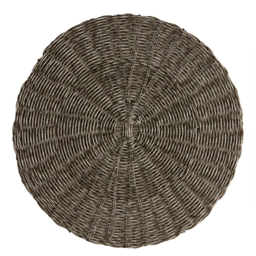 Table Linens * | World Market Round Gray Faux Rattan Wipe Off Placemat