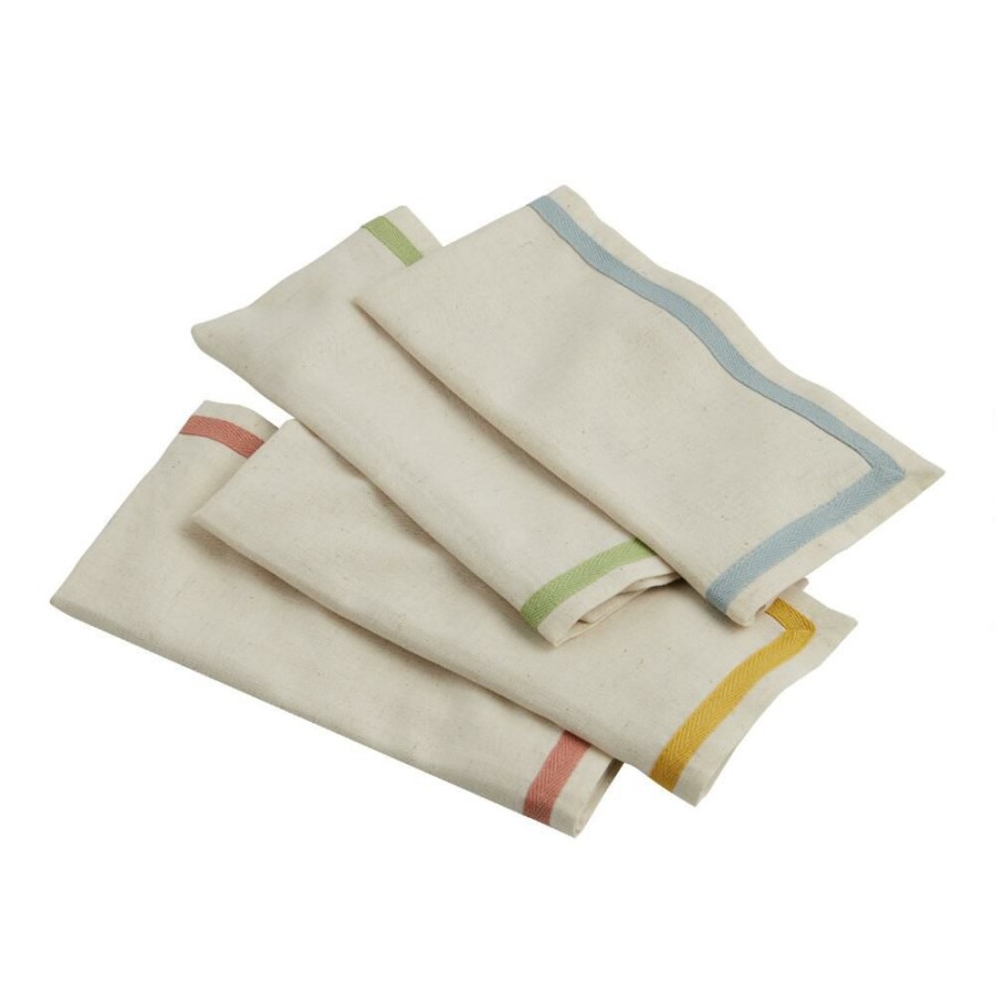 Table Linens * | World Market White Cotton Blend Napkins With Woven Border