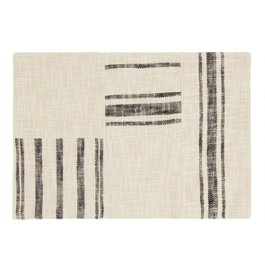 Table Linens * | World Market Ivory And Black Rustic Stripe Patch Placemats Set Of 4