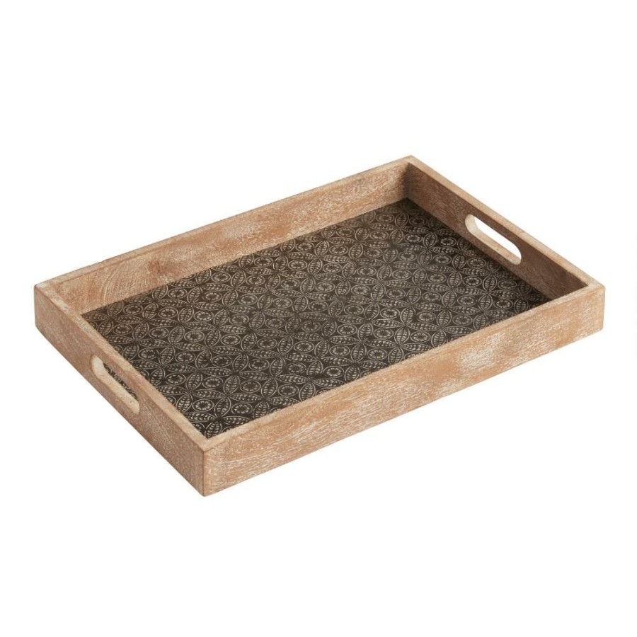 Serveware * | World Market Embossed Wood And Metal Serving Tray