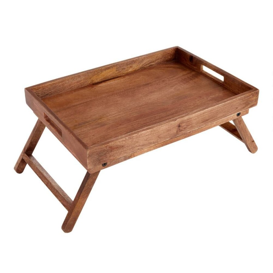 Serveware * | World Market Natural Wood Bed Serving Tray With Folding Legs