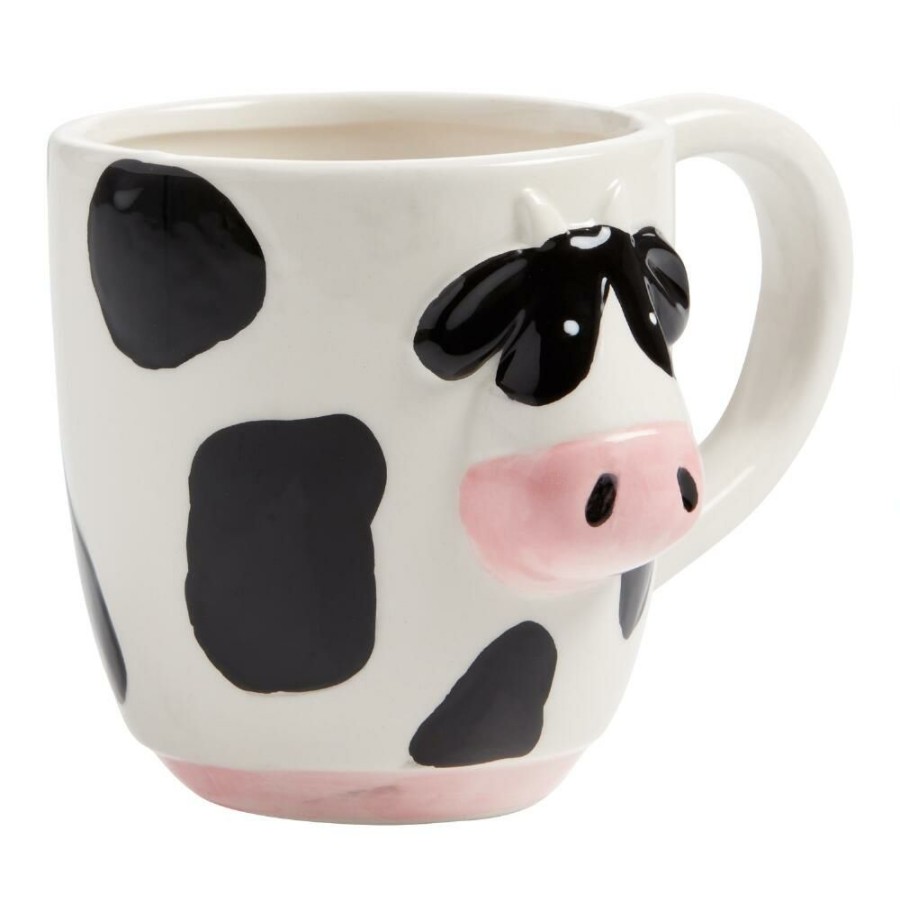 Drinkware * | World Market Black And White Cow Figural Ceramic Mug