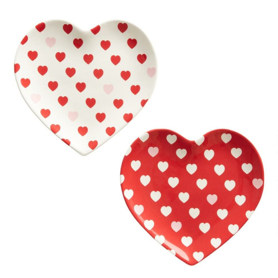 Dinnerware * | World Market Pier Place Red And White Heart Shaped Salad Plate Set Of 2