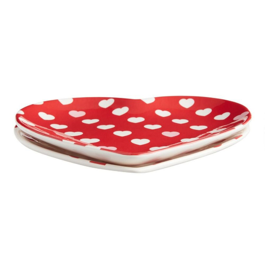 Dinnerware * | World Market Pier Place Red And White Heart Shaped Salad Plate Set Of 2