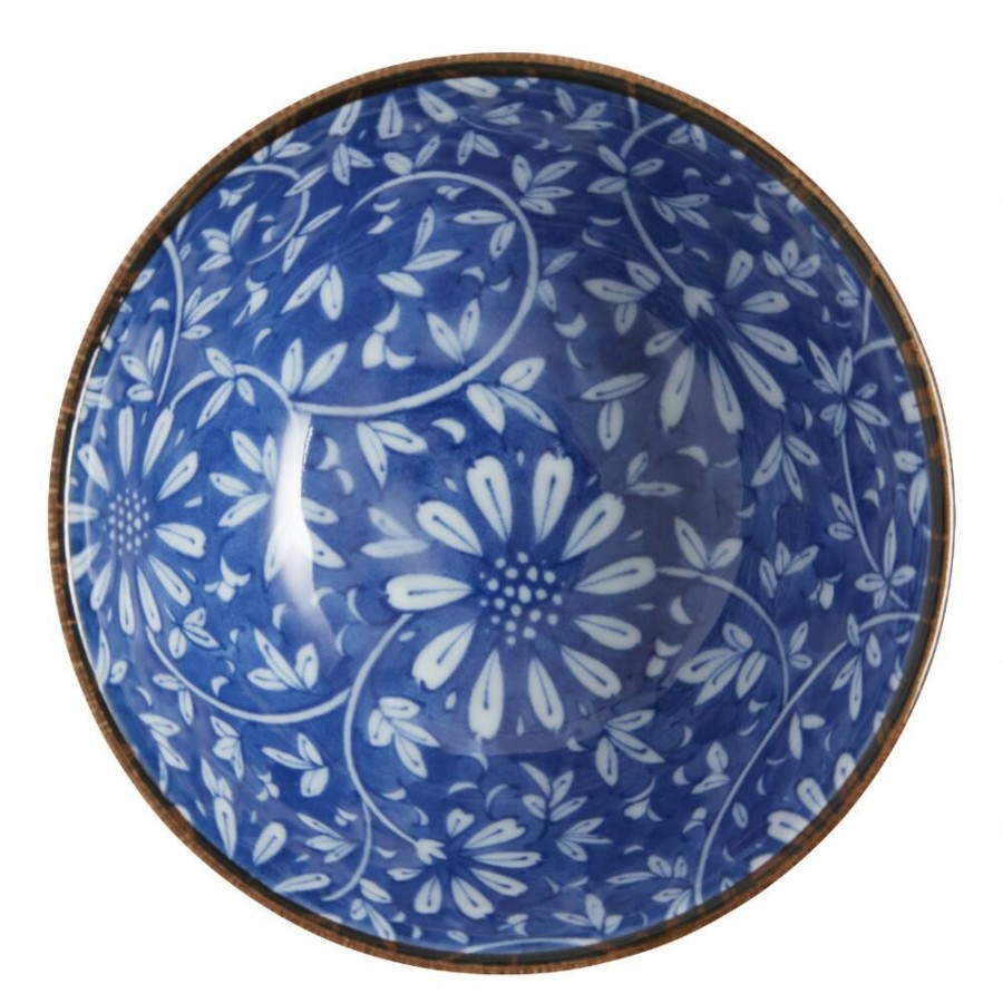 Dinnerware * | World Market Small Blue And White Porcelain Floral Noodle Bowl