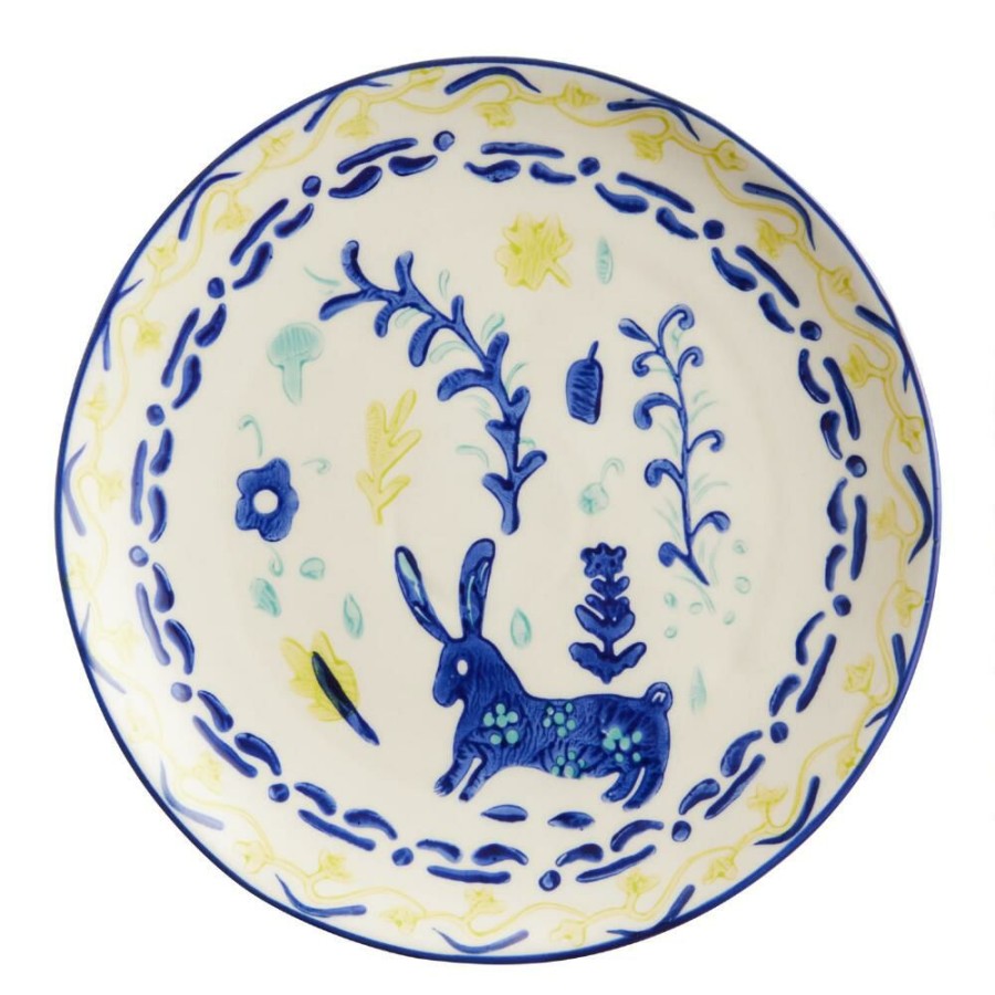 Dinnerware * | World Market Blue And Aqua Floral Hand Painted Salad Plate